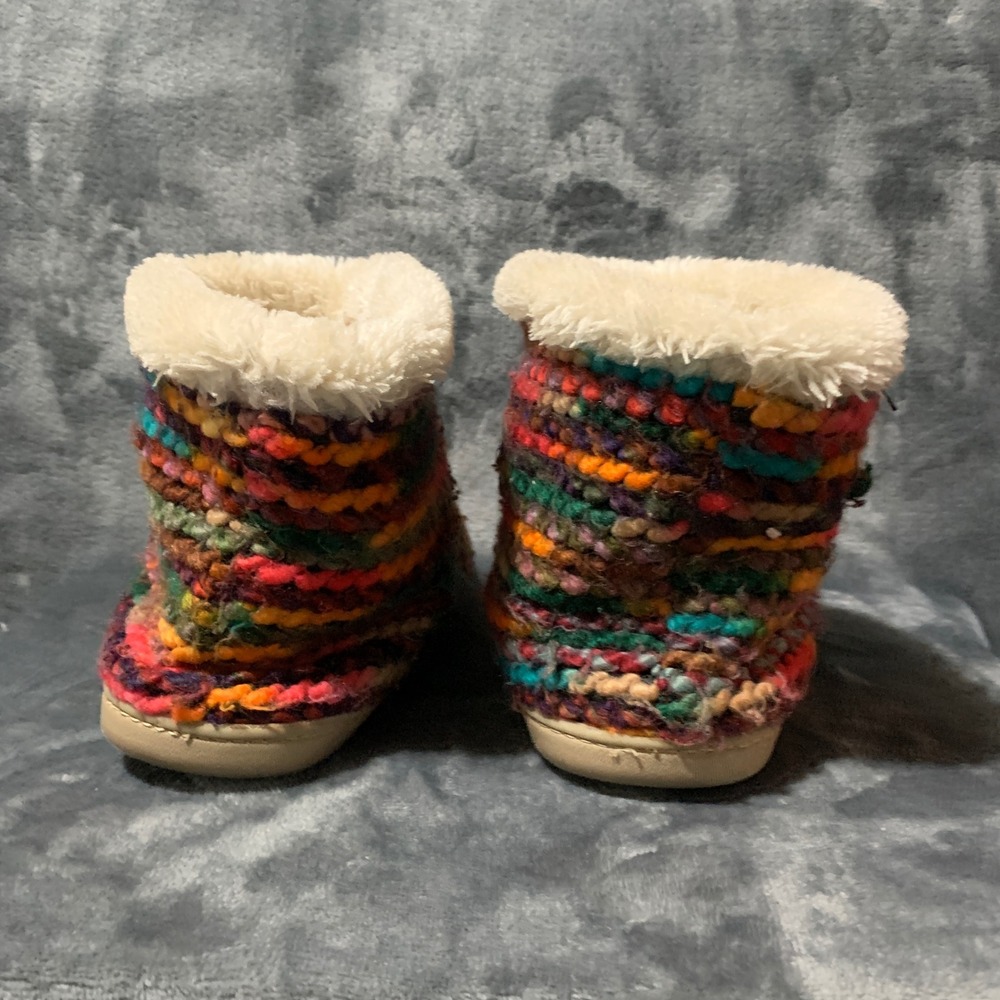 Minnetonka Slipper Boots Womens L 8-9 Rainbow Knit Faux Fur Cottage44048 - Picture 13 of 15